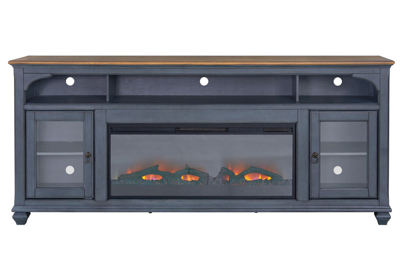 Fireplace TV Stand for TVs Up to 95" with Glass Doors and Fireplace Insert - Blue, photo 2 of 10