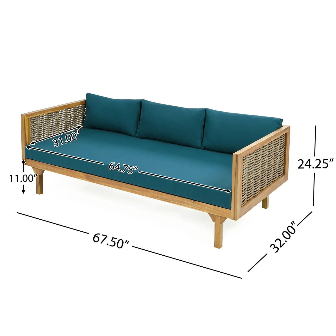 Claremont 3 Seater Daybed Teak Acacia Wood Water Resistant Cushions by HouseOfZazla