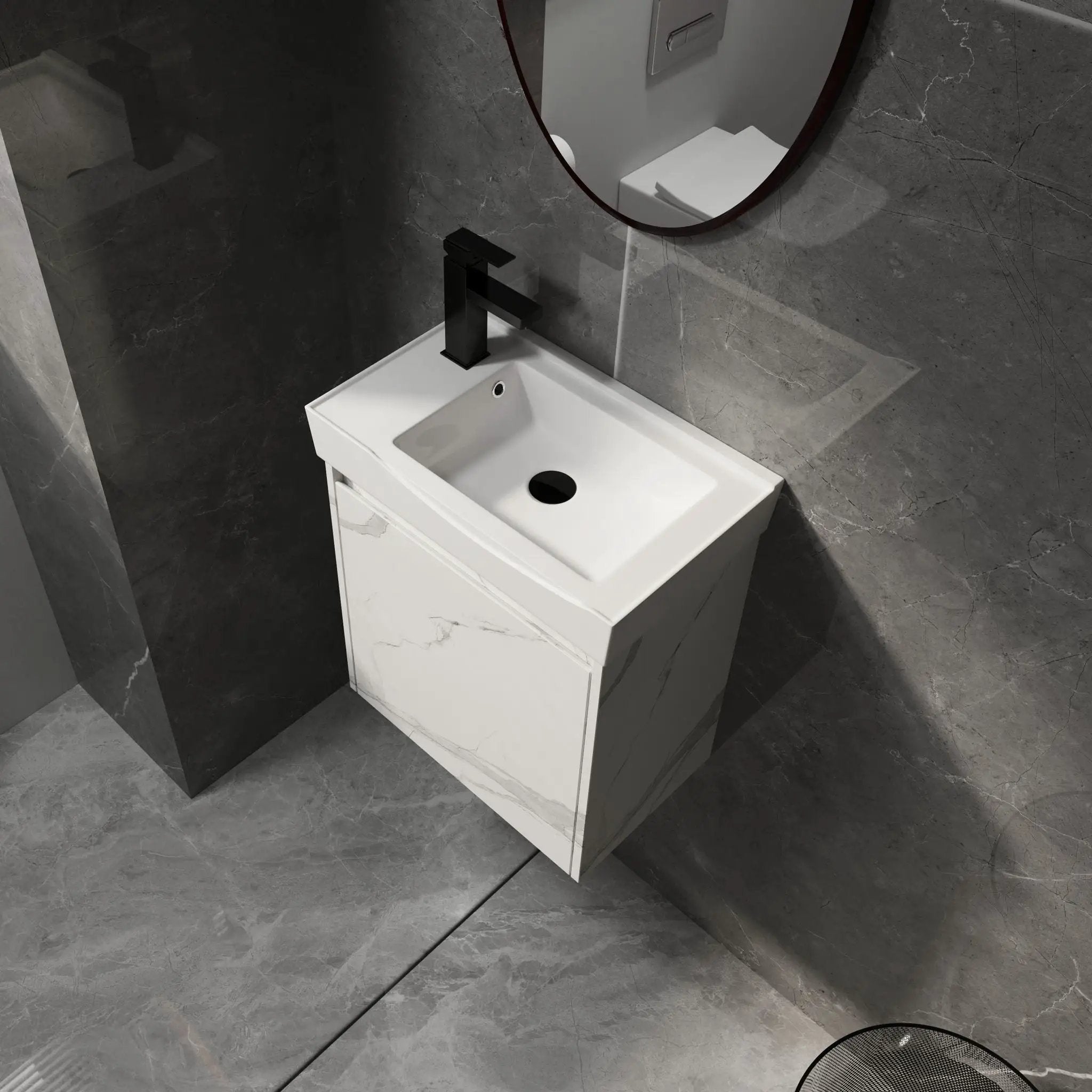 Modern Bathroom Vanity With Ceramic Basin, Wall Mounted Floating Sink Combo, Storage Cabinet by Unique Piece Furniture