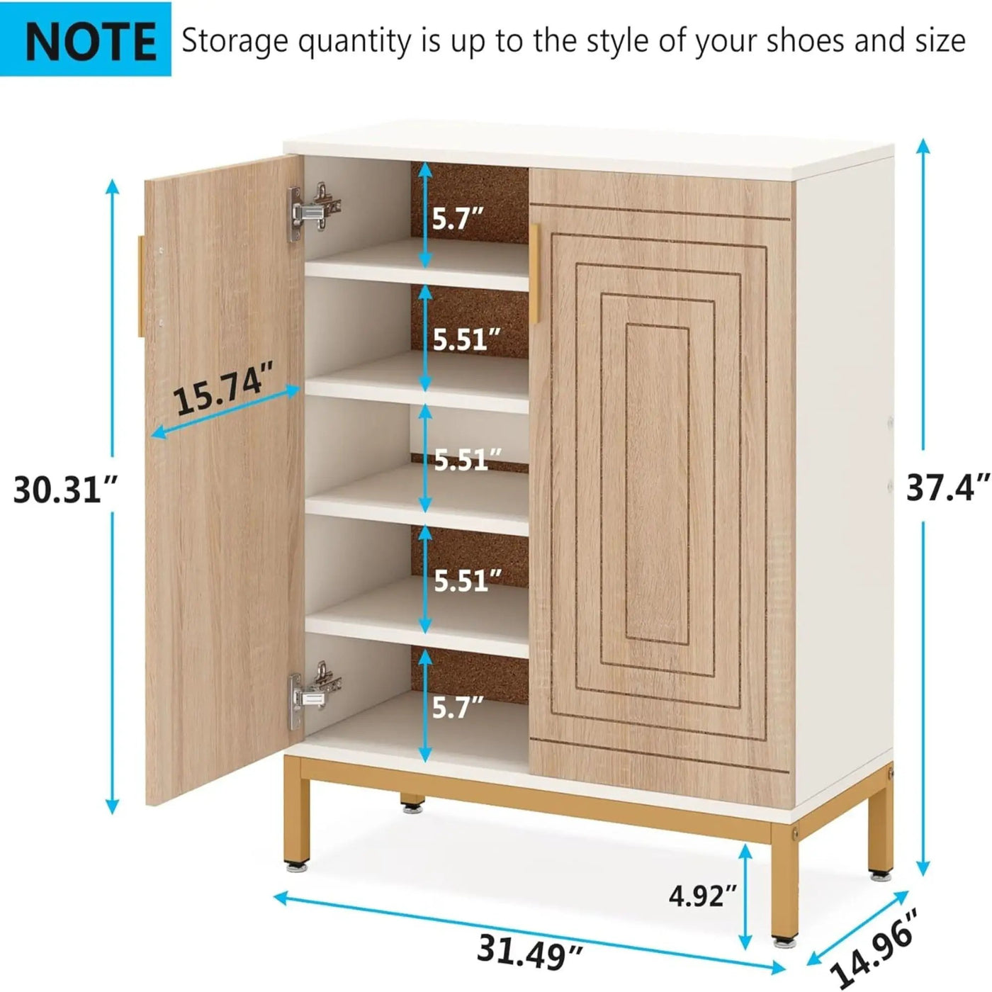 Shoe Cabinet With Doors, 5 Tiers Shoe Storage Organizer by HouseOfZazla