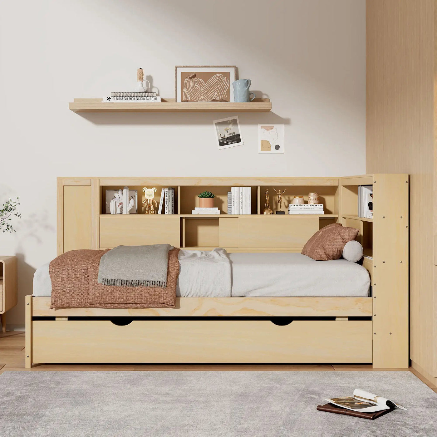 Daybed With Storage Shelves, USB Charging, And Trundle Bed by HouseOfZazla