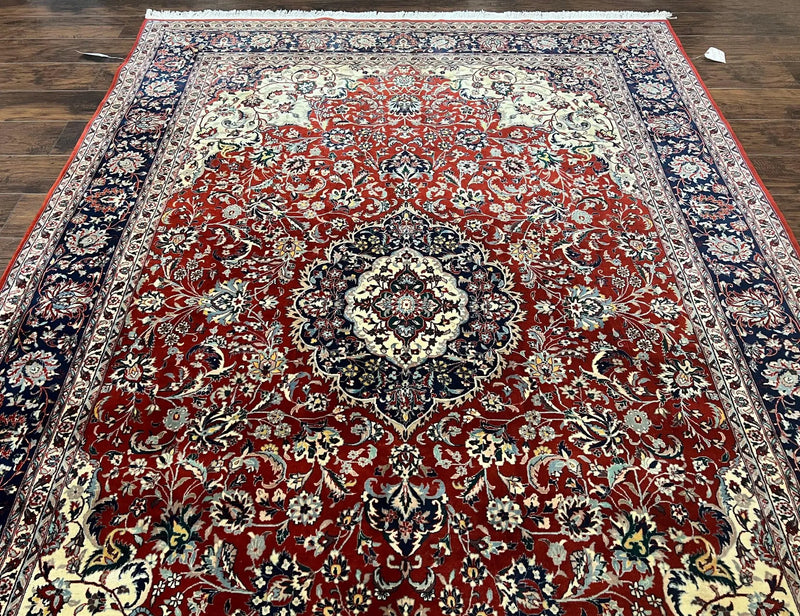 Fine Sino Persian Rug 7x10 ft, Floral Central Medallion Oriental Carpet, Red Navy Blue Cream, Hand Knotted Wool Traditional Vintage Rug by Jewel Rugs
