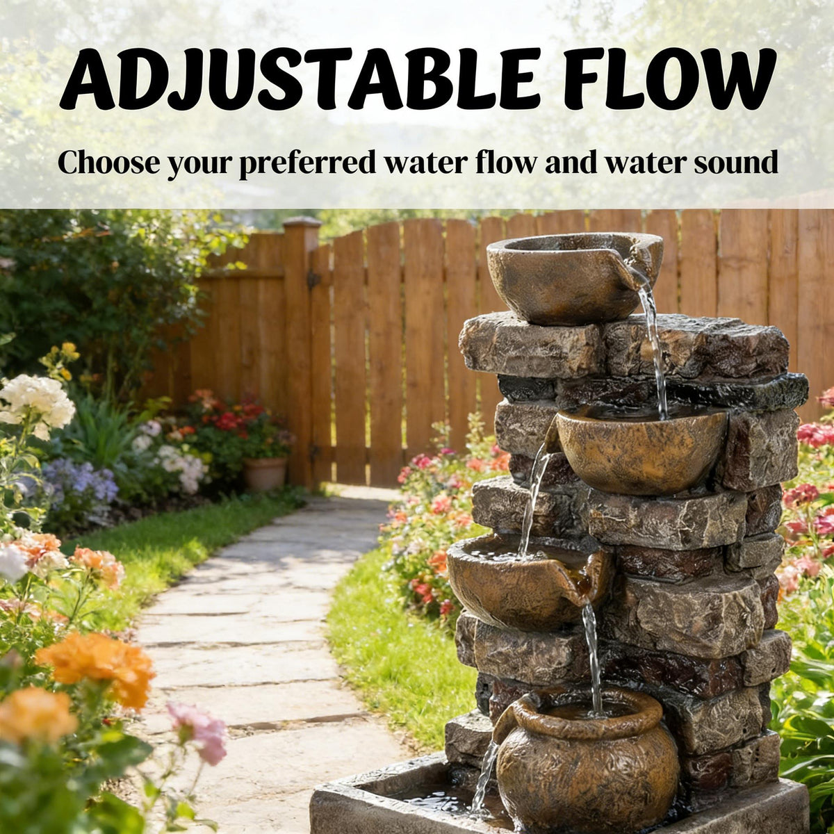 Resin Stacked Stone Bowl Cascade Fountain 28 Inch, photo 2 of 8