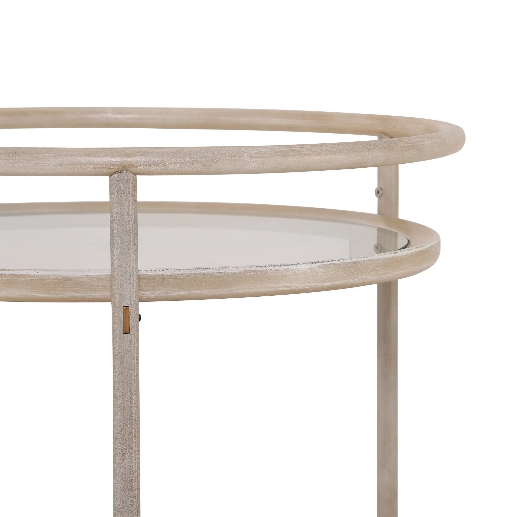 Round Bar Cart with Tempered Glass Shelves and Gold Accents by HouseOfZazla