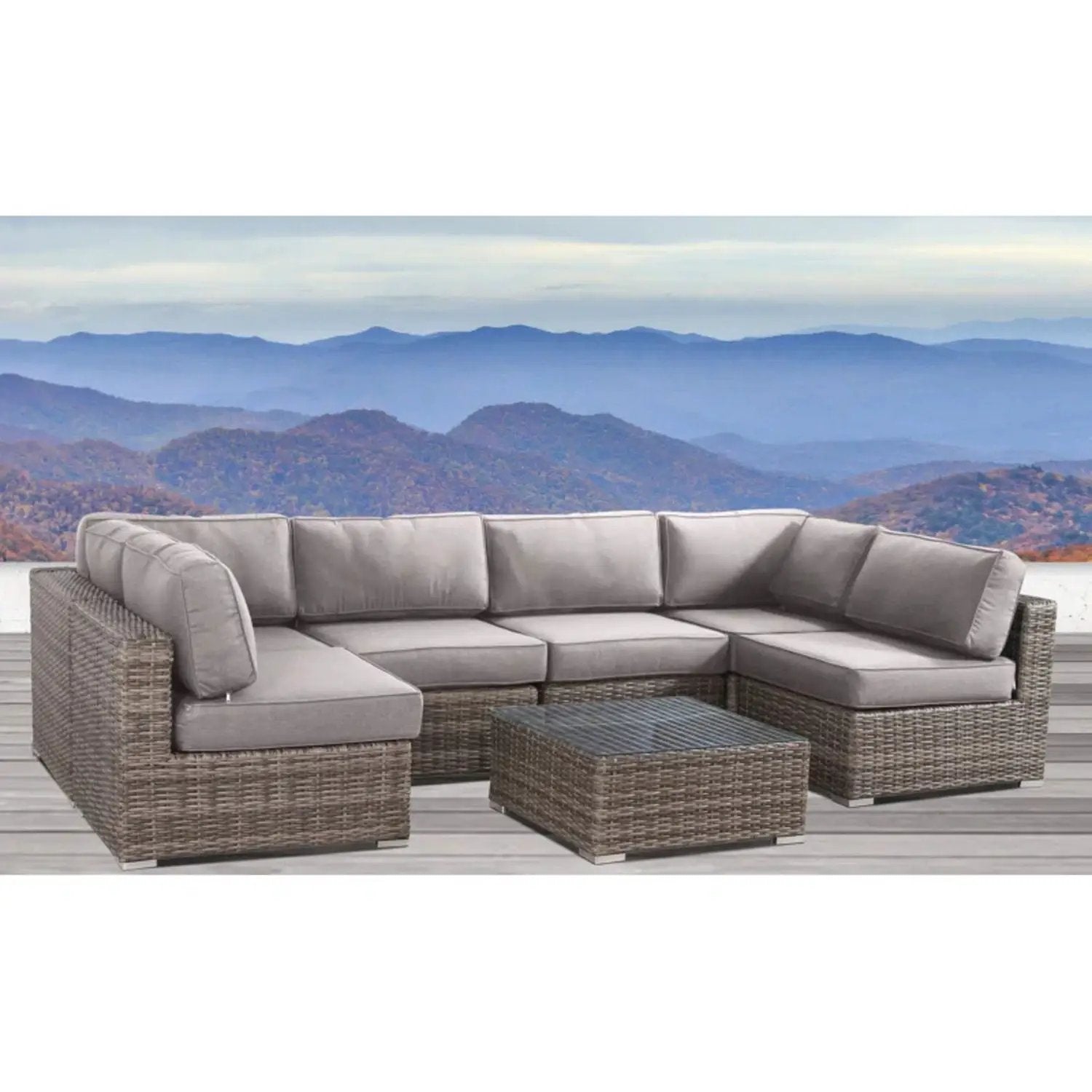 6 Person Wicker Seating Group With Premium Cushions - Gray Mix by HouseOfZazla