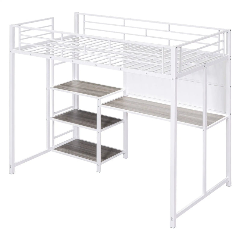Metal Loft Bed With Desk, 3 Shelves And Ladder by HouseOfZazla