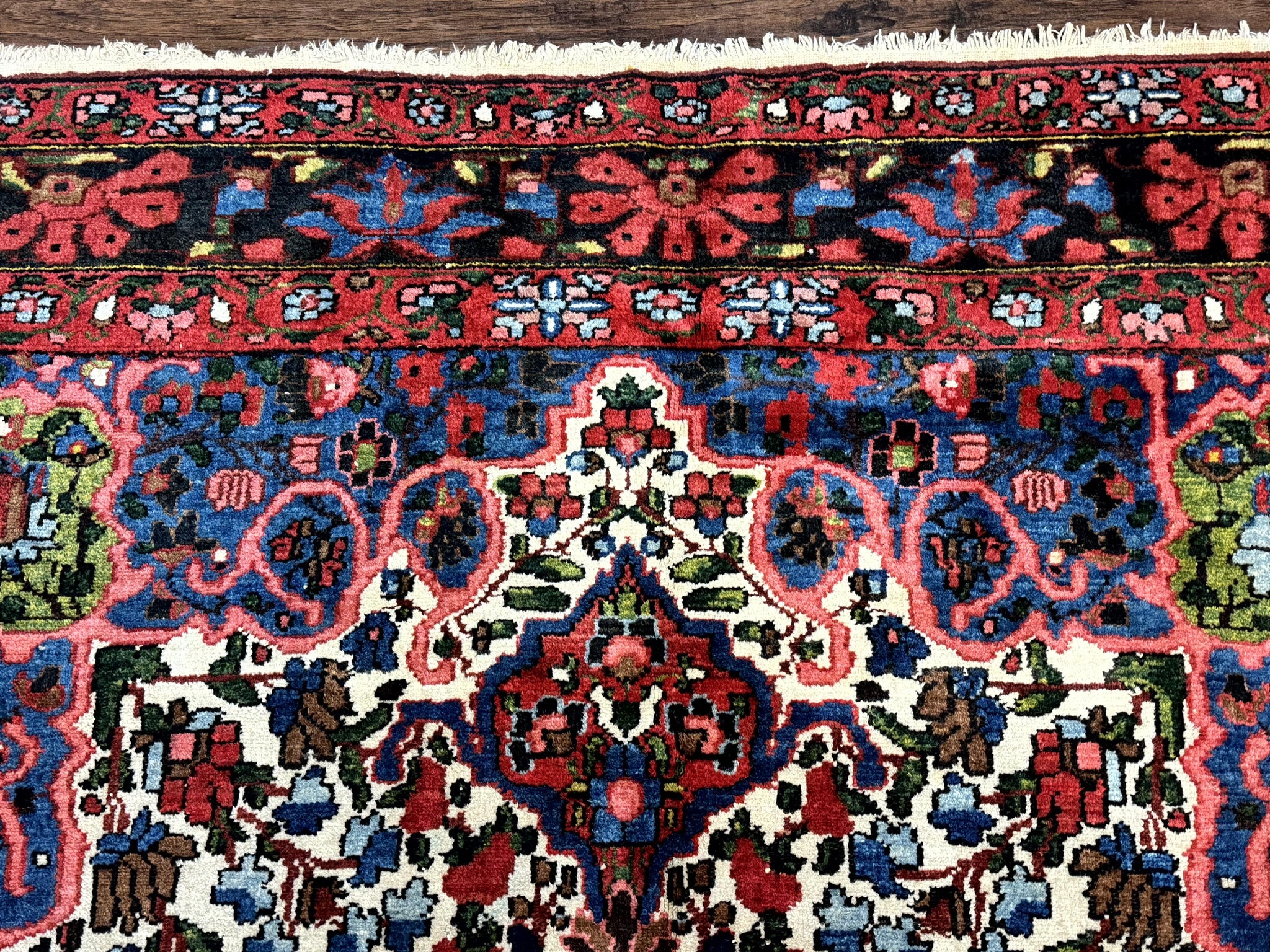 Persian Bakhtiari Rug 7x10, Antique Persian Carpet, Colorful, Great Colors, Ivory Red Blue, Rare Tribal Rug by Jewel Rugs