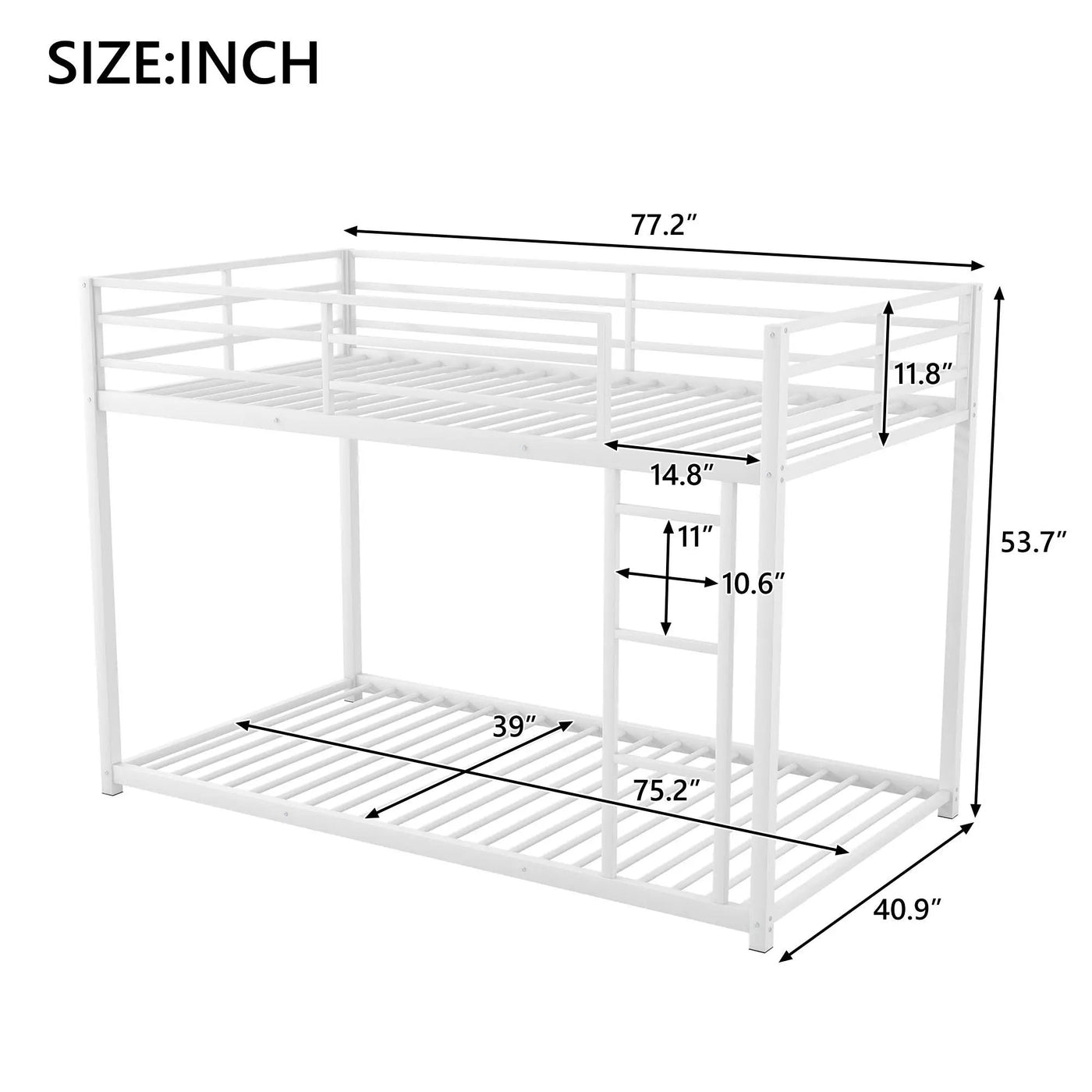 Metal Bunk Bed, Low Bunk Bed With Ladder by HouseOfZazla