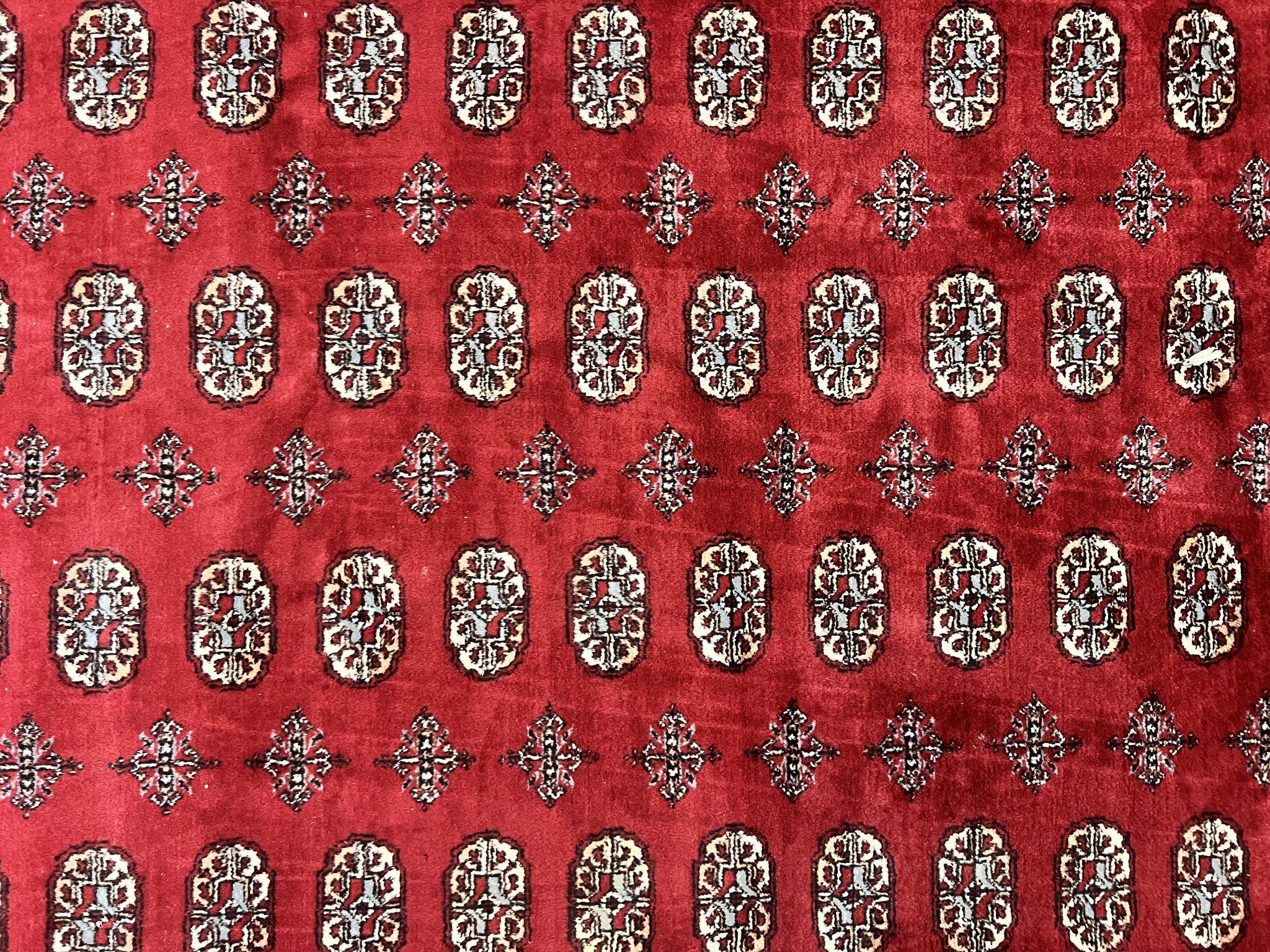 Turkoman Rug 8 x 11.6, Red Bokhara Pakistani Carpet, Wool Handmade Vintage Rug by Jewel Rugs