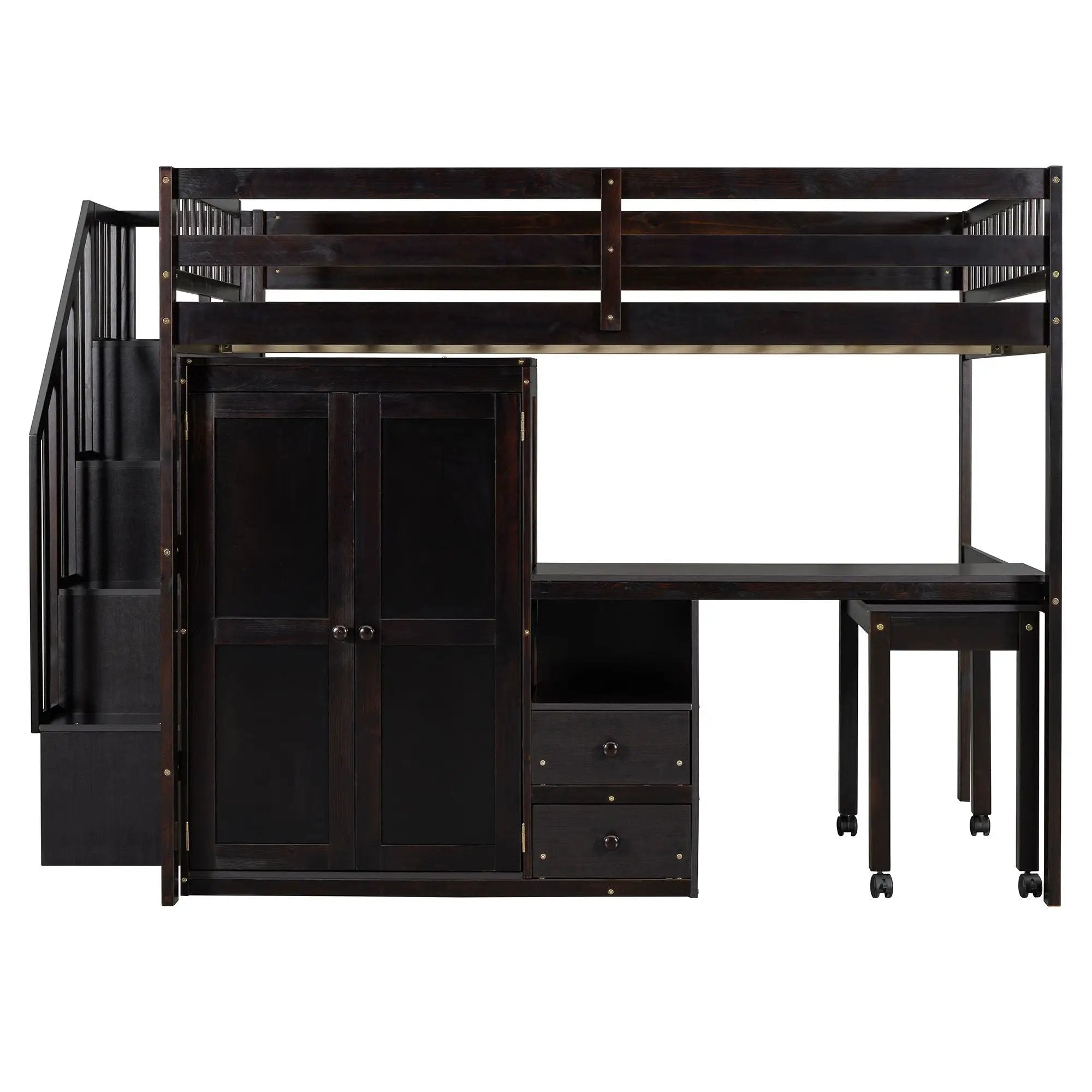 Loft Bed With Stairs, Bookshelf, Drawers, Desk & Wardrobe, Space Saving Multifunctional Furniture by HouseOfZazla