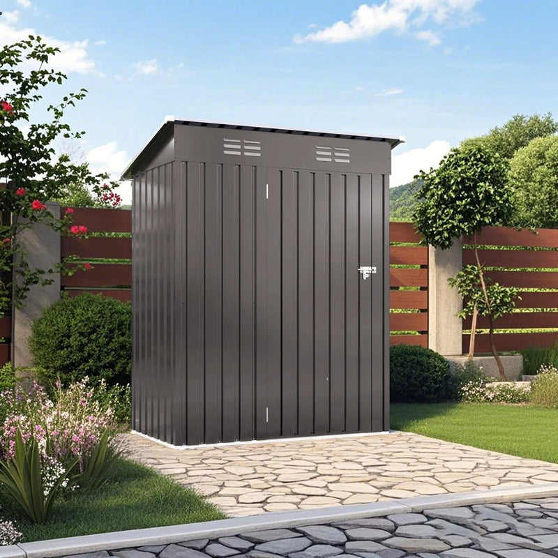 5 X 3 Ft Durable Metal Shed Outdoor Storage Shed With Pitched Roof And Lockable Door - Gray by HouseOfZazla