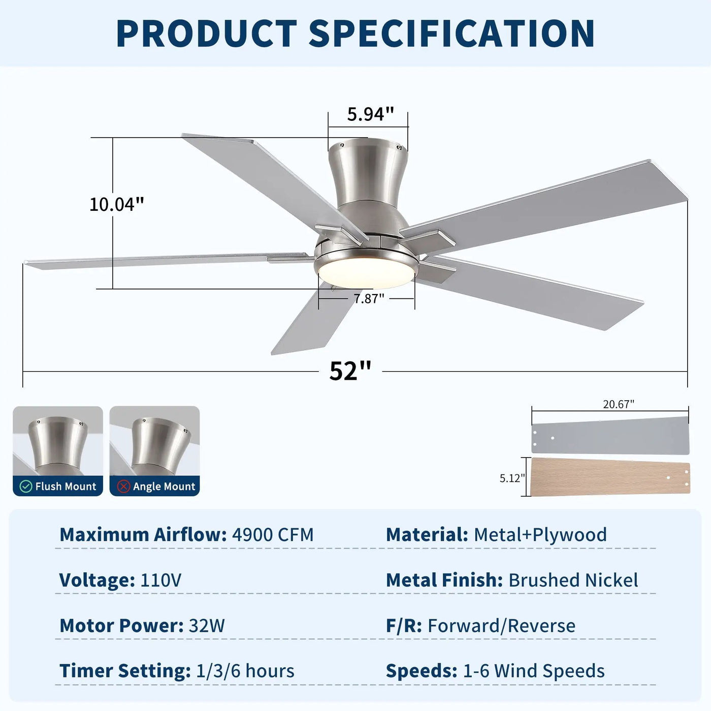 Low Profile Flush Mount Intergrated LED Ceiling Fan With Light And Reversible Quiet Motor by HouseOfZazla