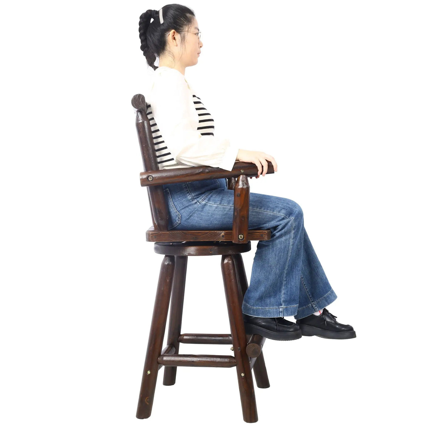 Rustic Bar Stool, Fir Wood Construction, Wide Armrest by HouseOfZazla
