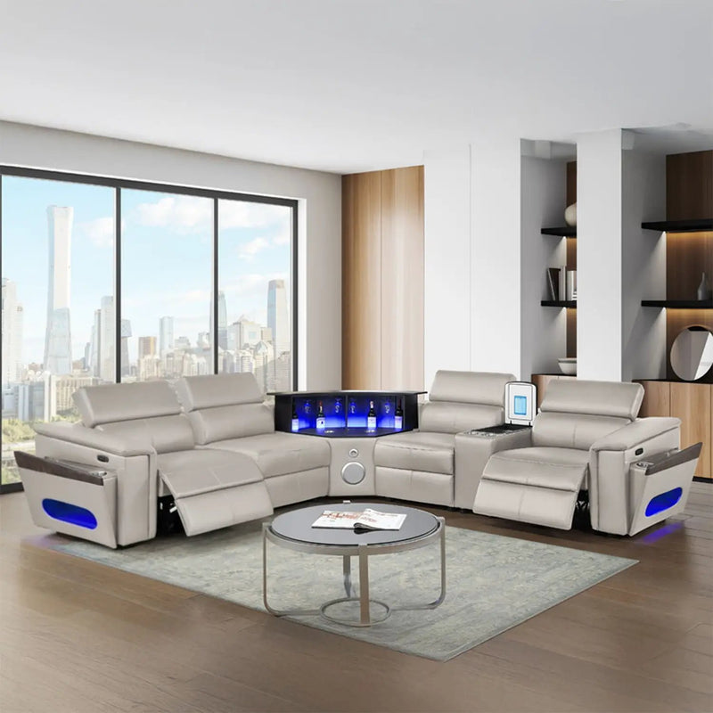 Nova - Sectional With Bluetooth Speaker, LED And Lifting Wine Cabinet by HouseOfZazla