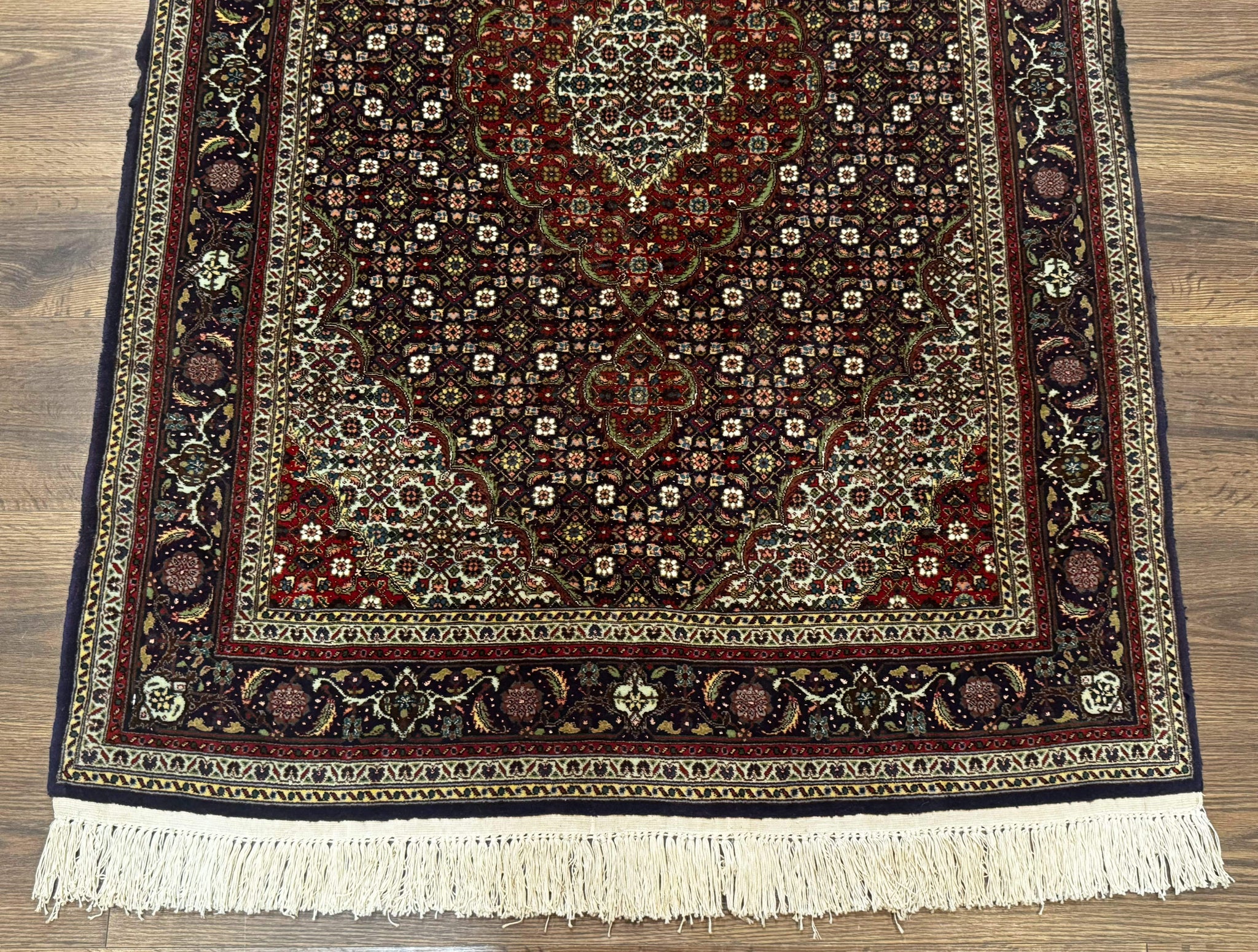 Persian Tabriz Rug 3x5, Wool on Silk Foundation, Very Fine 550 KPSI, Dark Navy Blue by Jewel Rugs