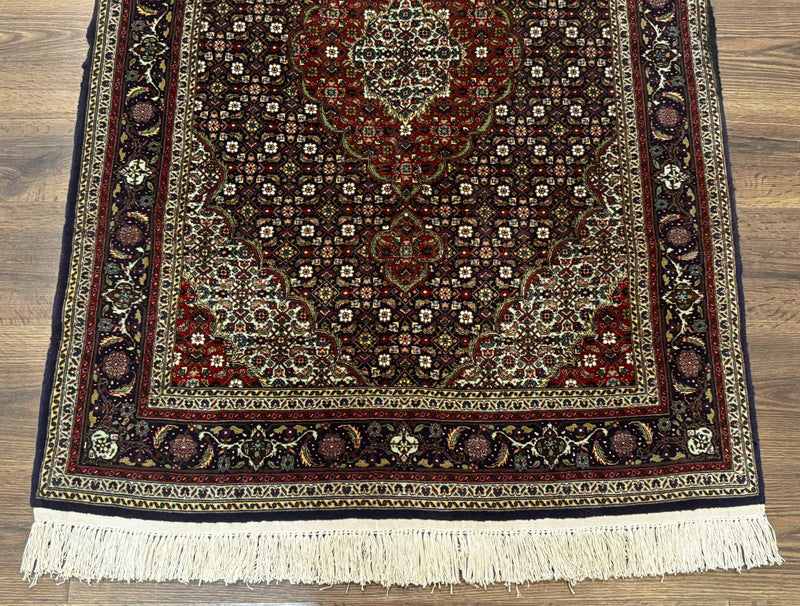 Persian Tabriz Rug 3x5, Wool on Silk Foundation, Very Fine 550 KPSI, Dark Navy Blue by Jewel Rugs