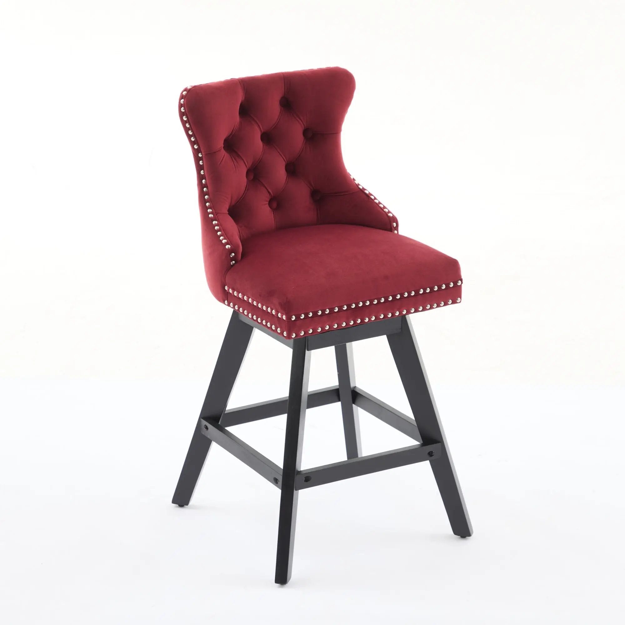 Swivel Velvet Barstools with Button Tufted Decoration - Set of 2 (Wine Red) by HouseOfZazla