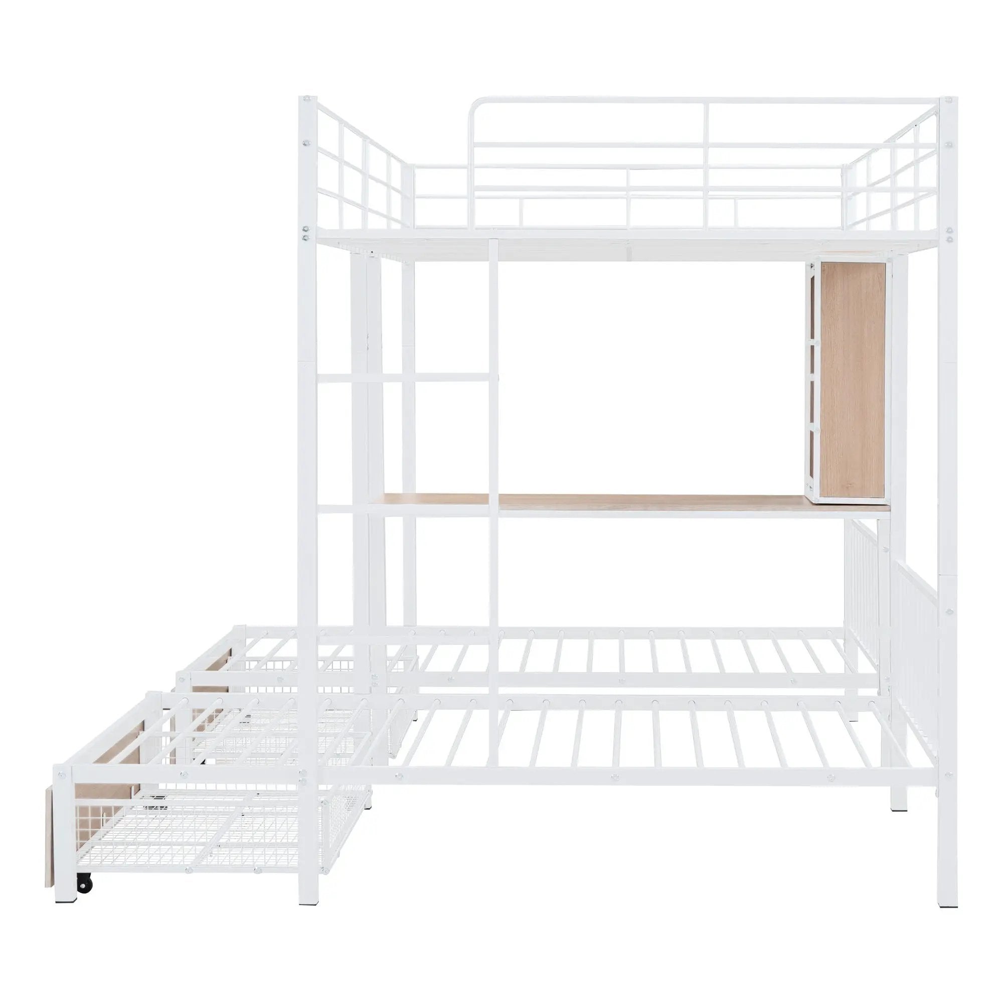 Triple Bunk Bed With Drawers, Multi-Functional Frame With Desks And Shelves In The Middle by HouseOfZazla