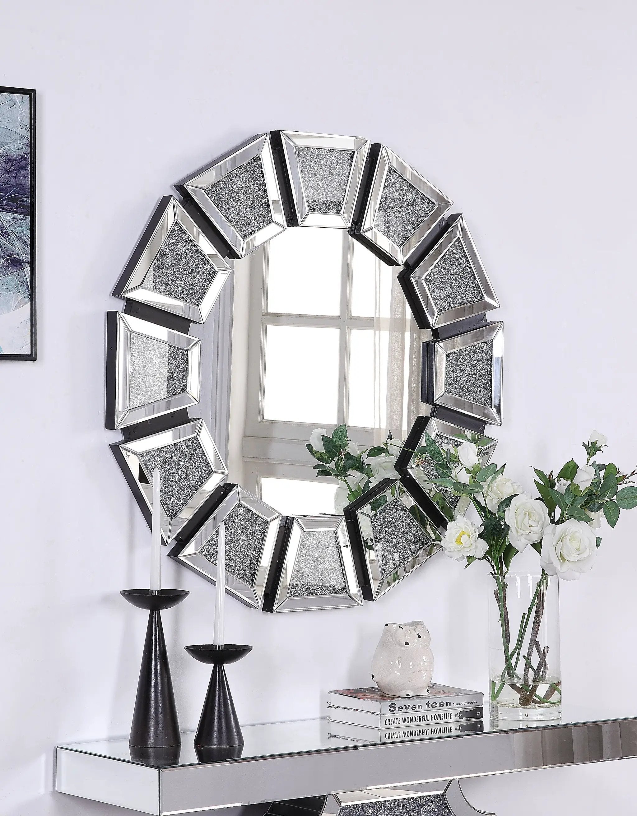 Noralie Mirrored Faux Diamonds Accent Mirror by HouseOfZazla