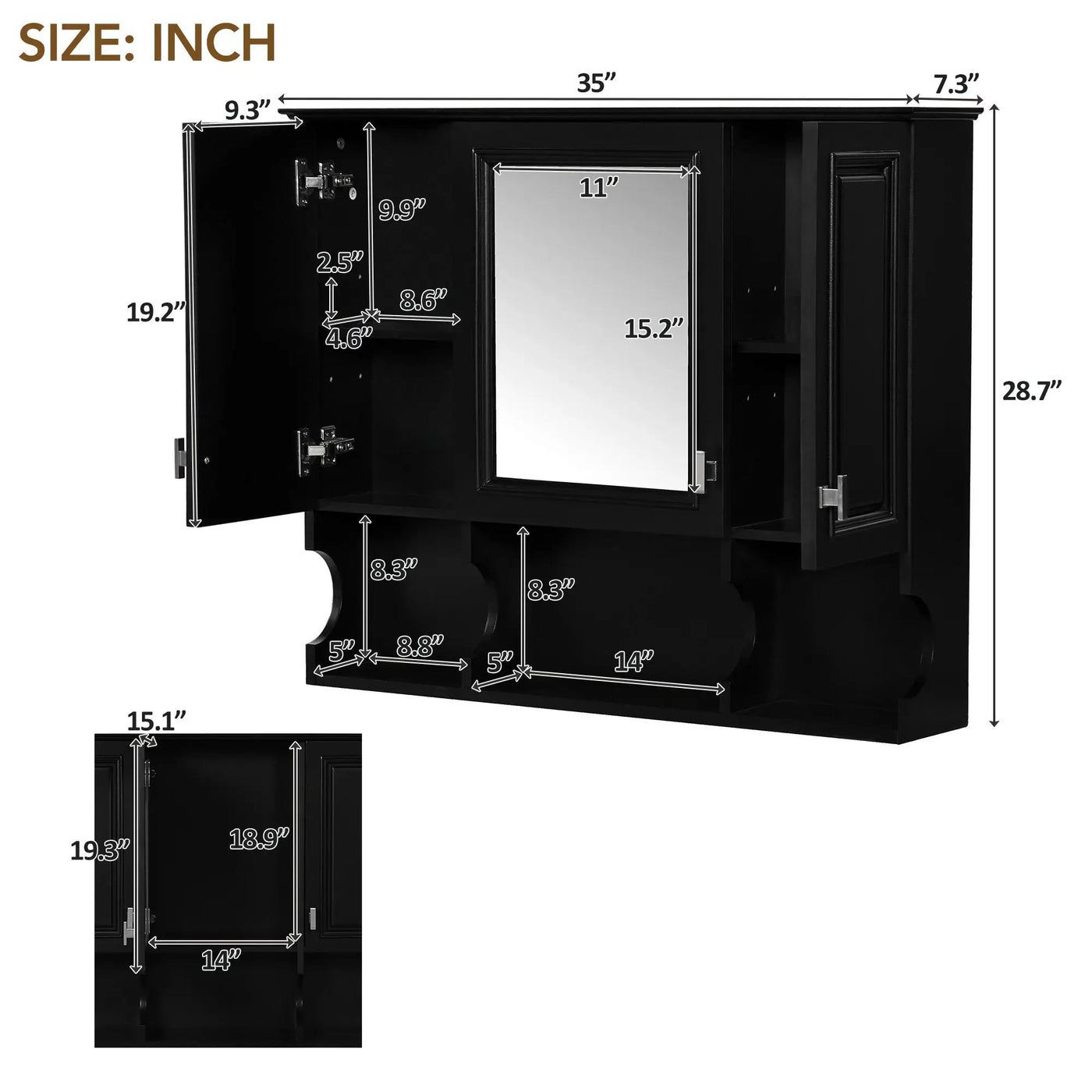 Wall Mounted Bathroom Medicine Wall Cabinet With Mirror & Open Shelves by HouseOfZazla