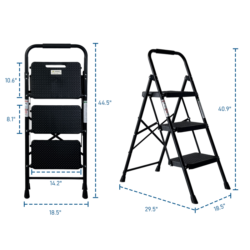 3 Step Ladder Folding Step Stool with Wide Anti-Slip Pedal by HouseOfZazla