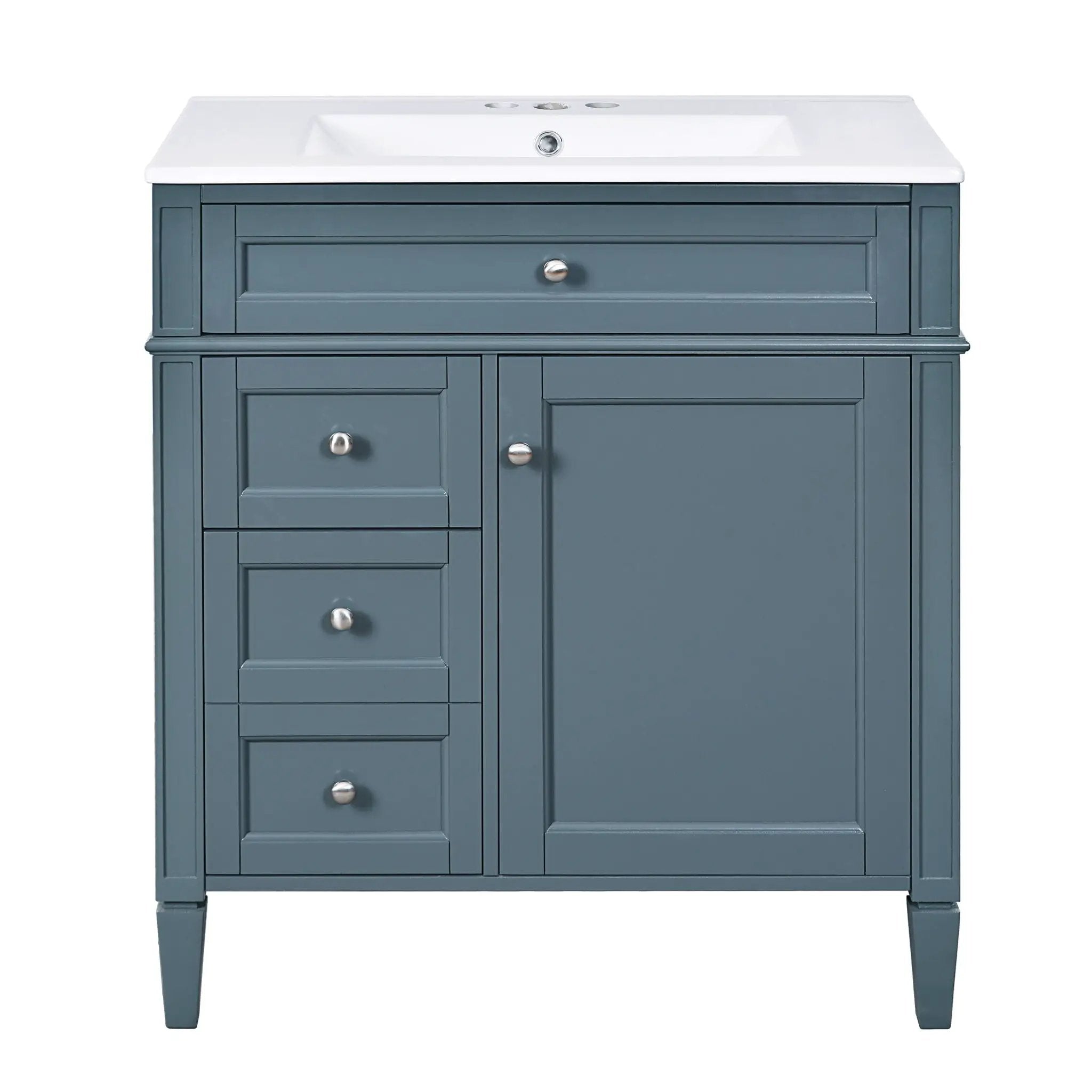 Bathroom Vanity With Top Sink, Storage Cabinet With 2 Drawers And Tip Out Drawer, Rectangular Design - Blue by Unique Piece Furniture