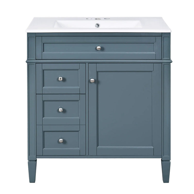 Bathroom Vanity With Top Sink, Storage Cabinet With 2 Drawers And Tip Out Drawer, Rectangular Design - Blue by Unique Piece Furniture