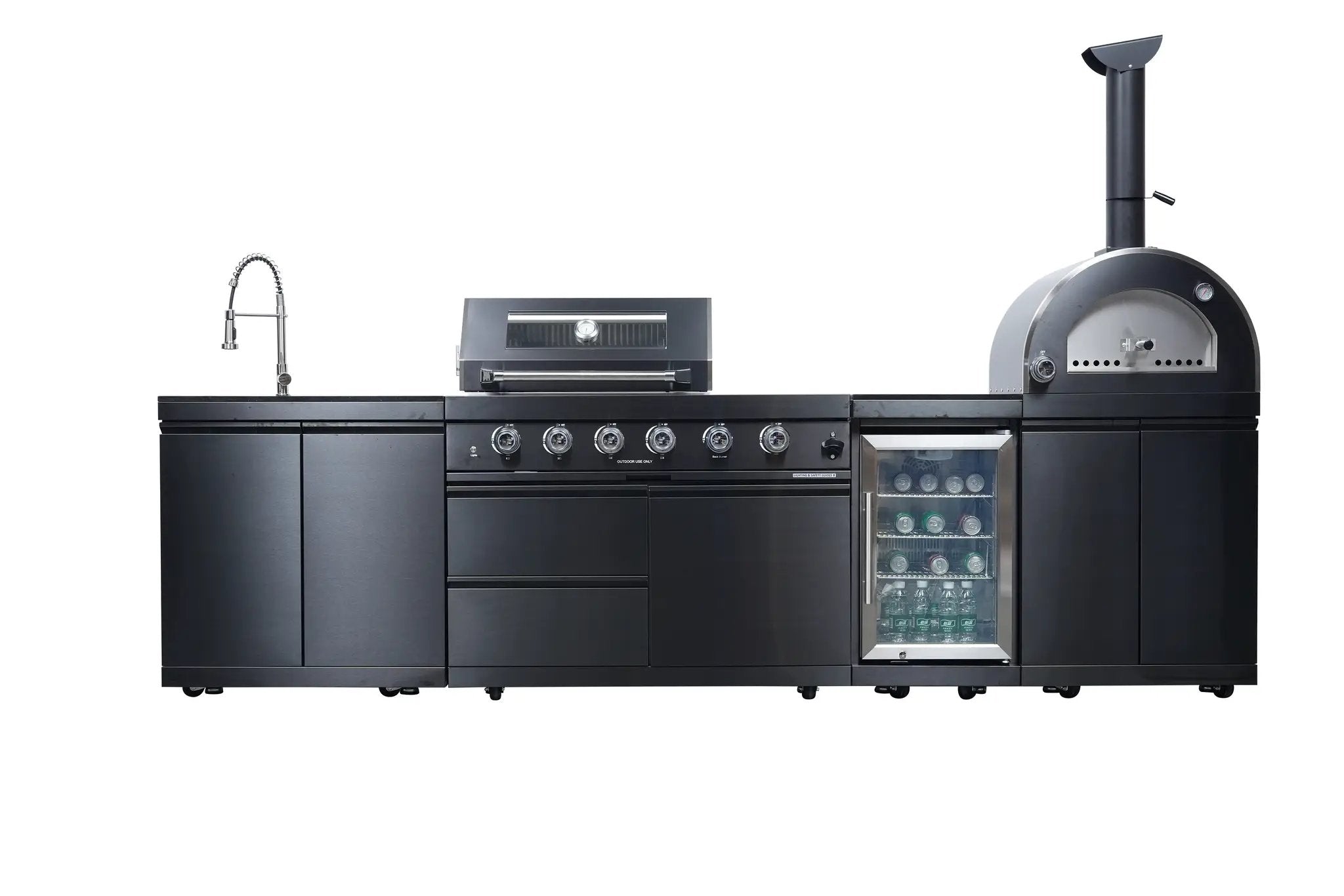 Black 125-Inch Double Stainless Steel Gas Outdoor Kitchen Barbecue Grill by HouseOfZazla