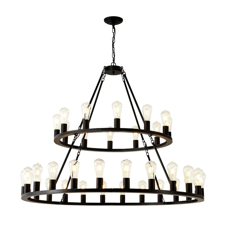 52 Inch Black Wagon Wheel Chandelier, 36-Lights by HouseOfZazla