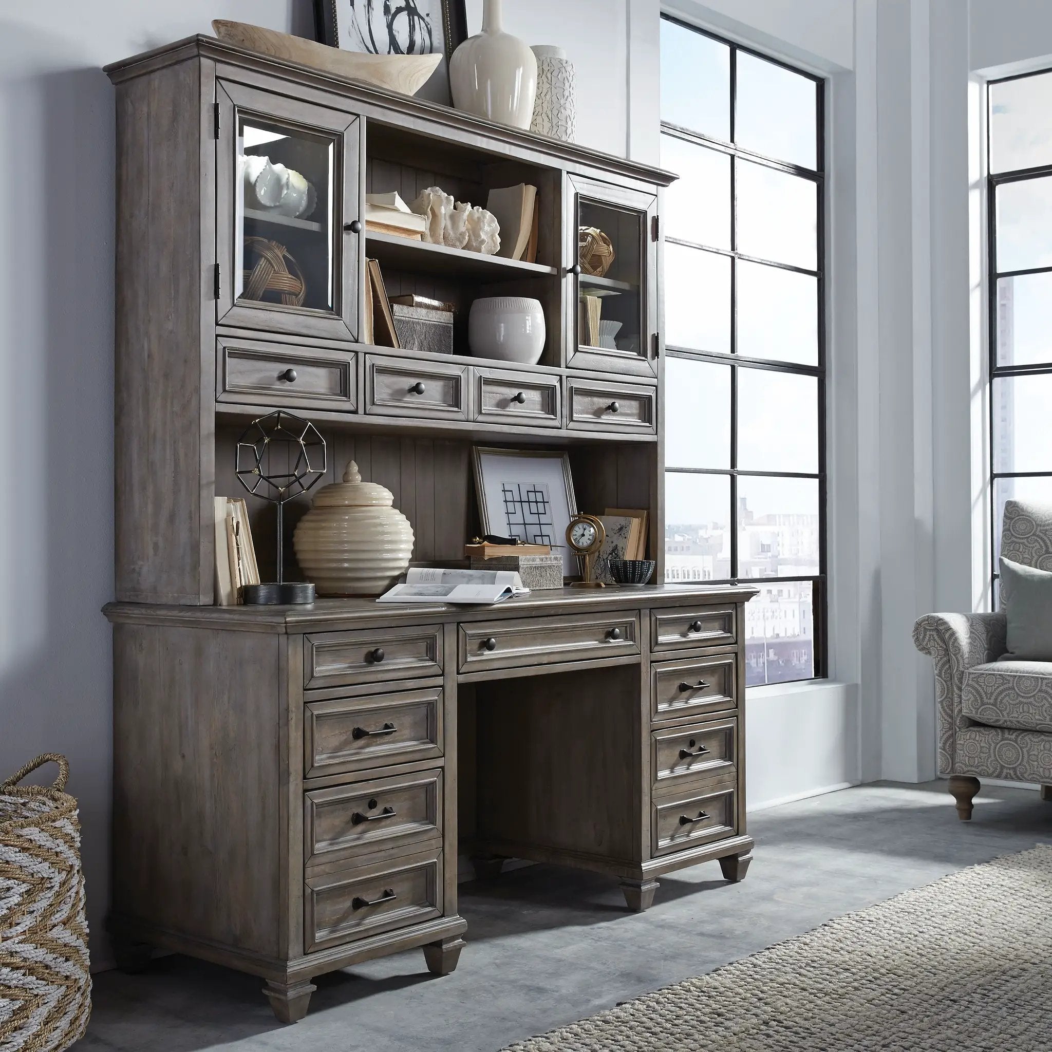 Lancaster - Credenza With Hutch - Dove Tail Gray by Unique Piece Furniture