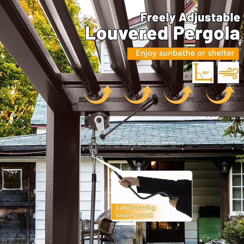 8x5 Ft Grill Louvered Pergola with Adjustable Roof and Built-in Gutter by HouseOfZazla