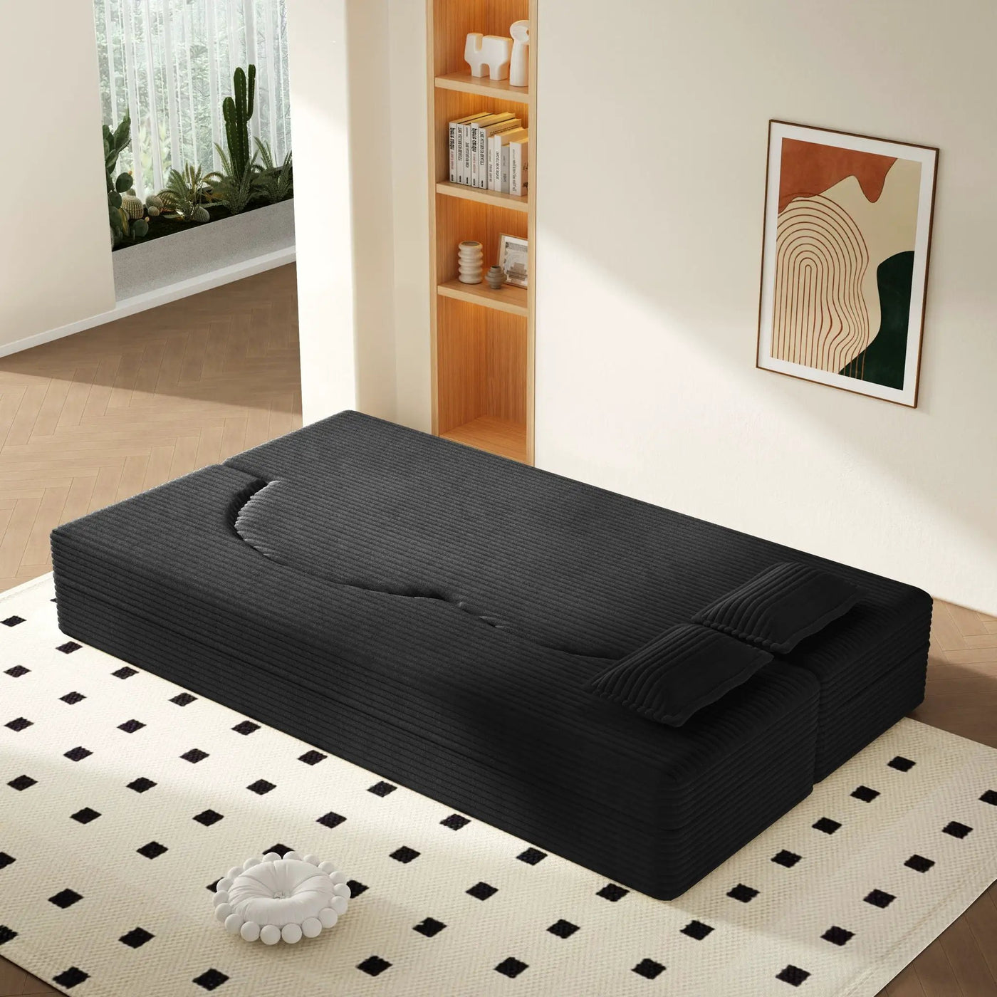 Modern Floor Sofa With 2 Pillows, Convertible Twin Size Folding Mattress For Living Room by HouseOfZazla