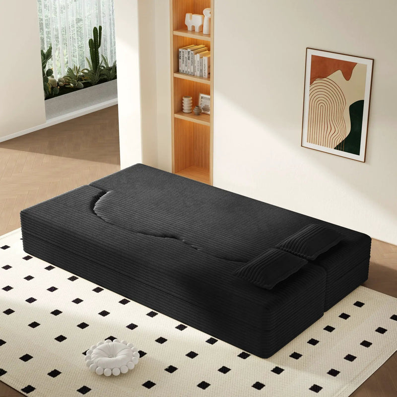 Modern Floor Sofa With 2 Pillows, Convertible Twin Size Folding Mattress For Living Room by HouseOfZazla