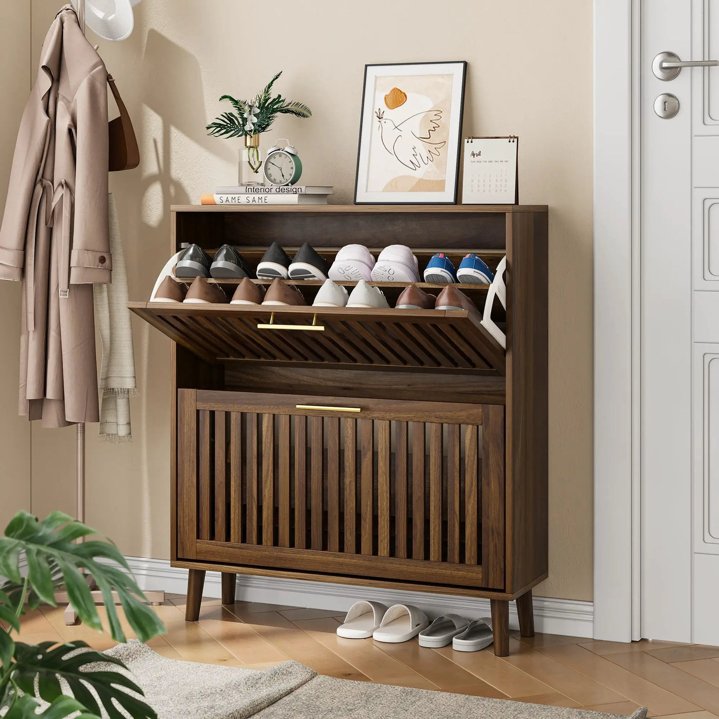 Medieval Modern Shoe Cabinet With 2 Flip Drawers And Fence Design by HouseOfZazla