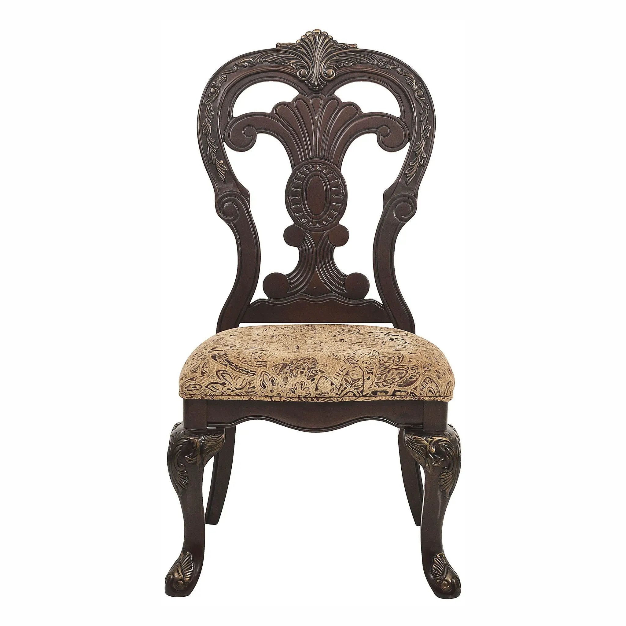Elegant Style Beautiful Side Chairs 2 Piece Set Cherry With Tipping Fabric Upholstered Traditional Dining Furniture - Cherry by Unique Piece Furniture
