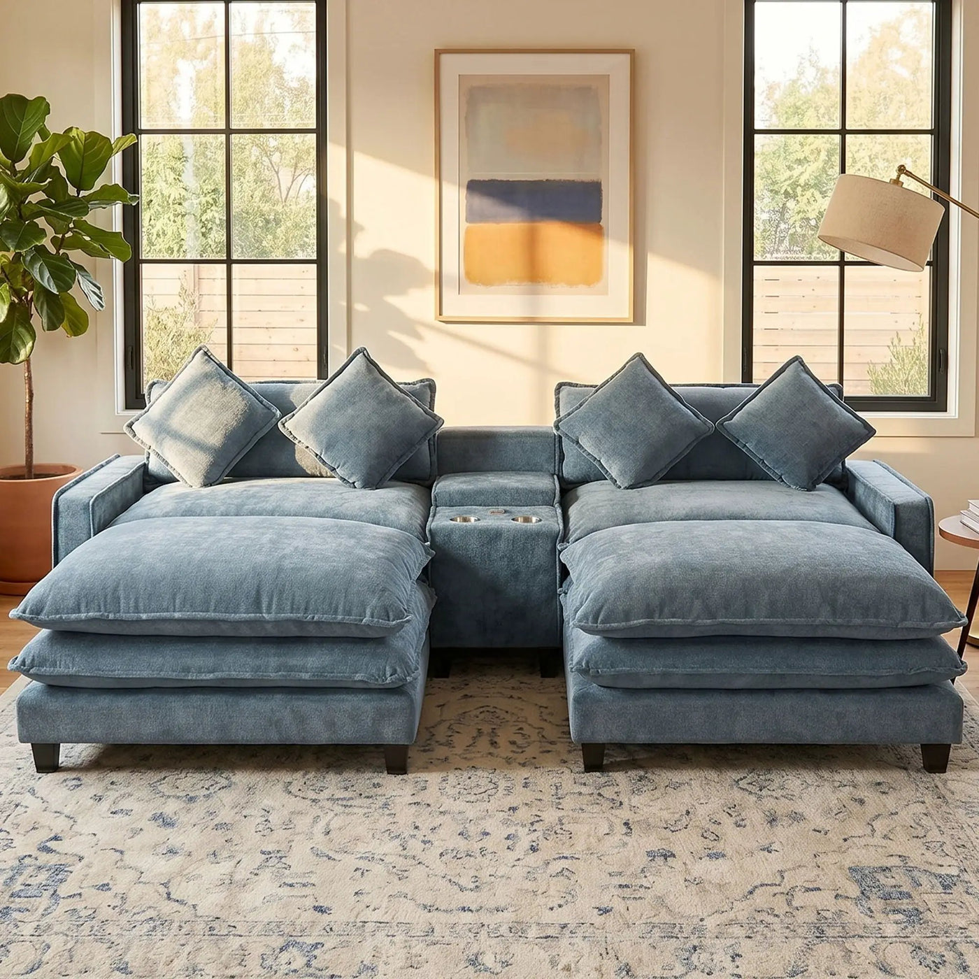 Modern Sectional Sofa With Removable Ottomans, USB Ports by HouseOfZazla