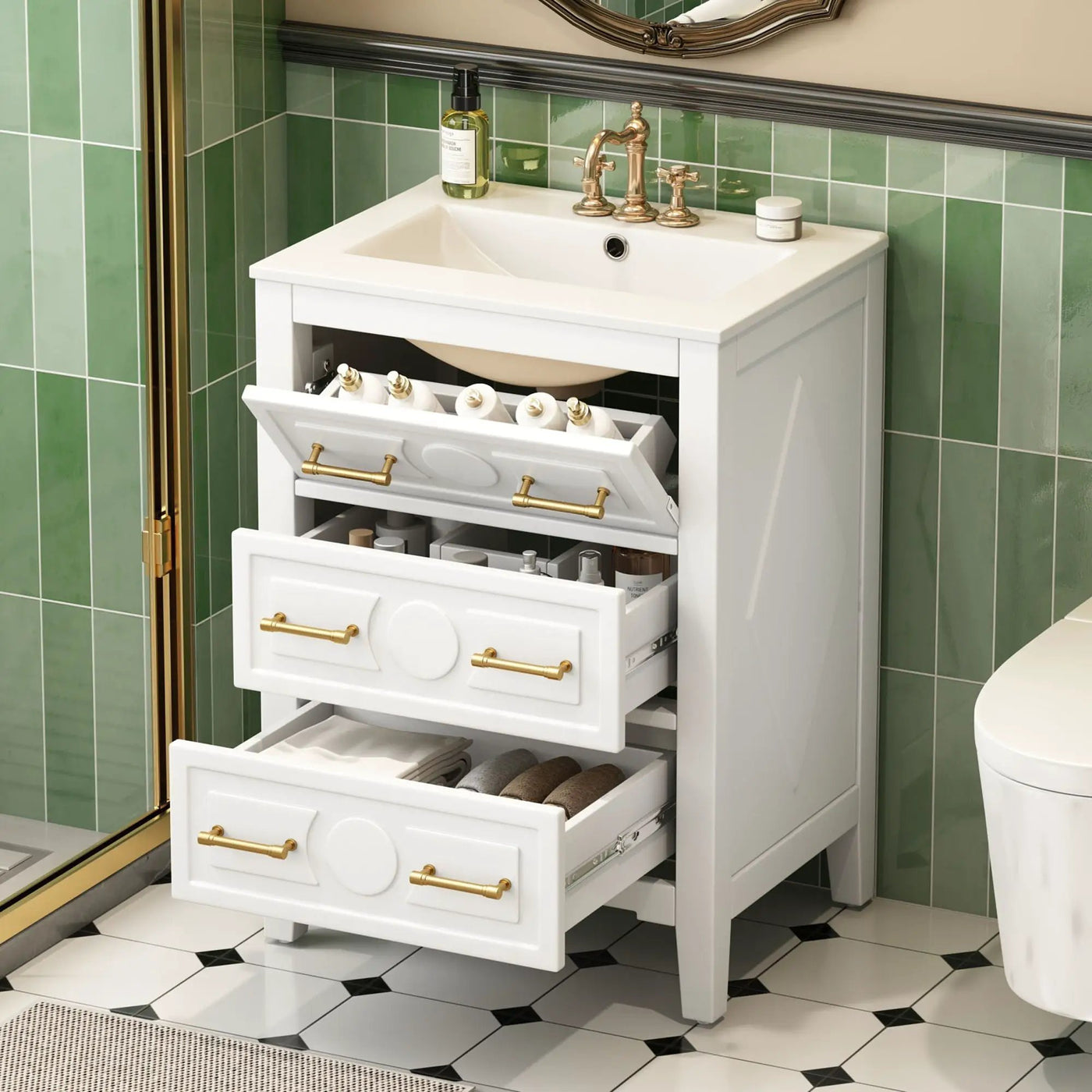 Bathroom Vanity With Sink, Free Standing 3 Drawer Storage Cabinet by HouseOfZazla