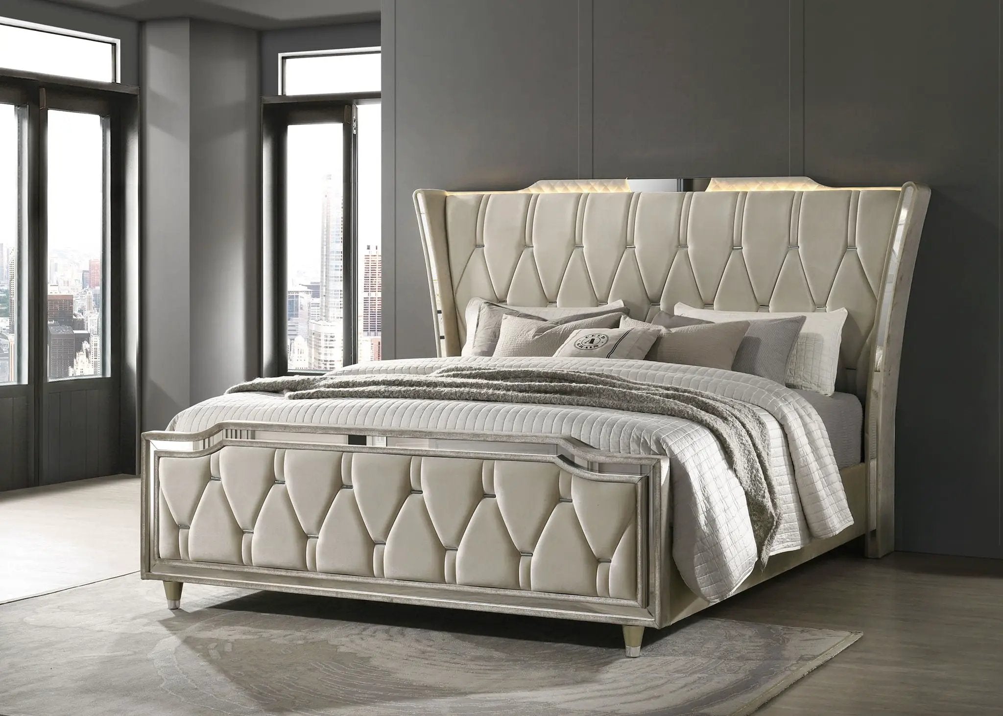 Lorient California King LED Upholstered Bed Ivory and Camel by Unique Piece Furniture