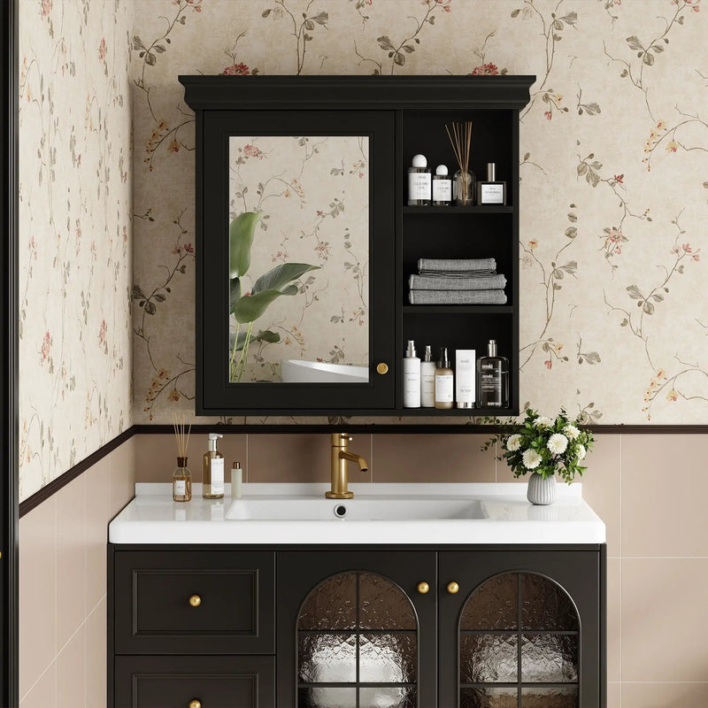 Wall Mounted Bathroom Medicine Cabinet With Mirror And Adjustable Storage With Soft Close Hinges by Unique Piece Furniture