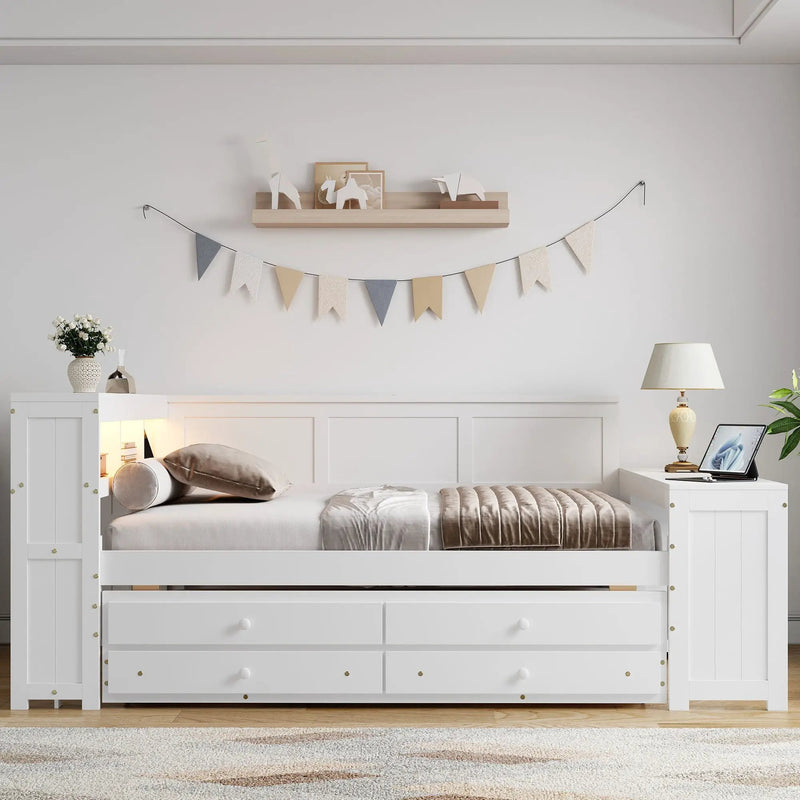 Daybed With Storage Shelves, Drawers, Trundle, Charging Station, LED Light, Desk And Cabinet by Unique Piece Furniture