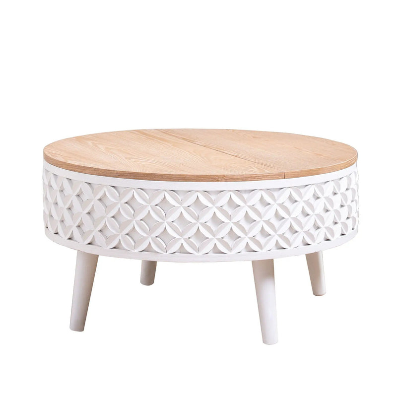 Round Coffee Table With Storage - White / Light Oak by Unique Piece Furniture