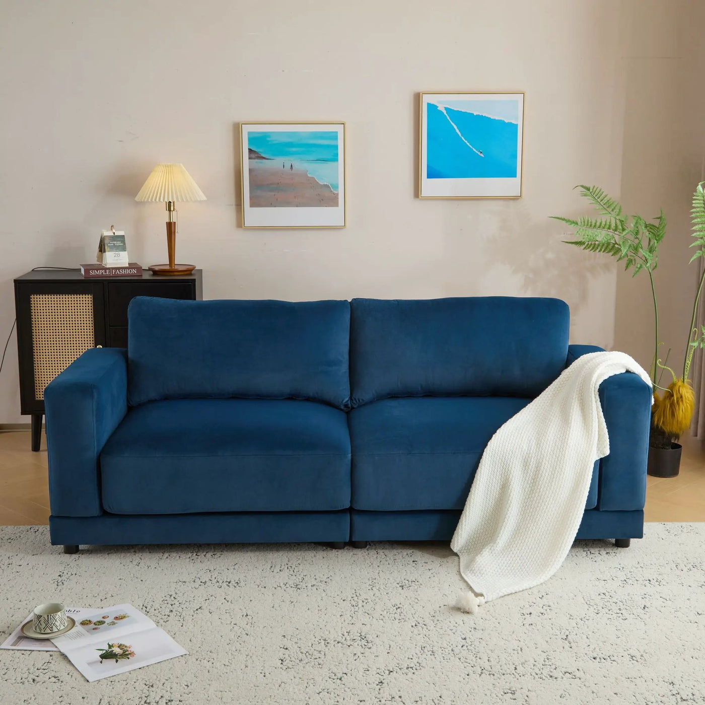Modern Square Arm Sofa With Soft Fabric Upholstery, Deep Cushions by HouseOfZazla