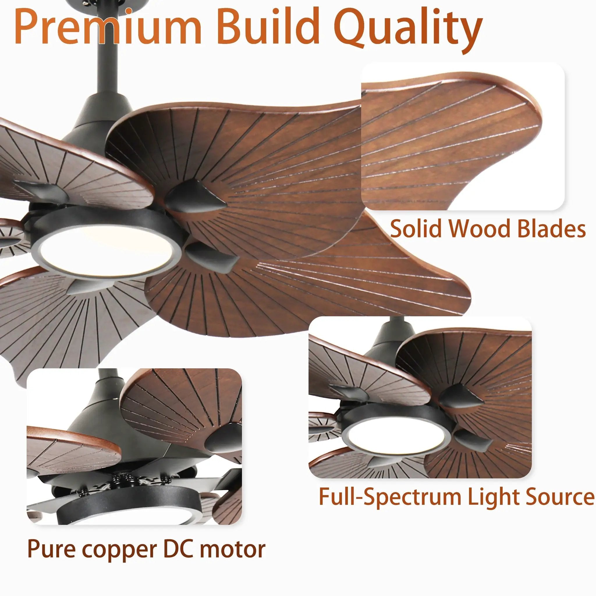 44-Inch Ceiling Fan with Light, 5 Solid Wood Blades, DC Motor by HouseOfZazla