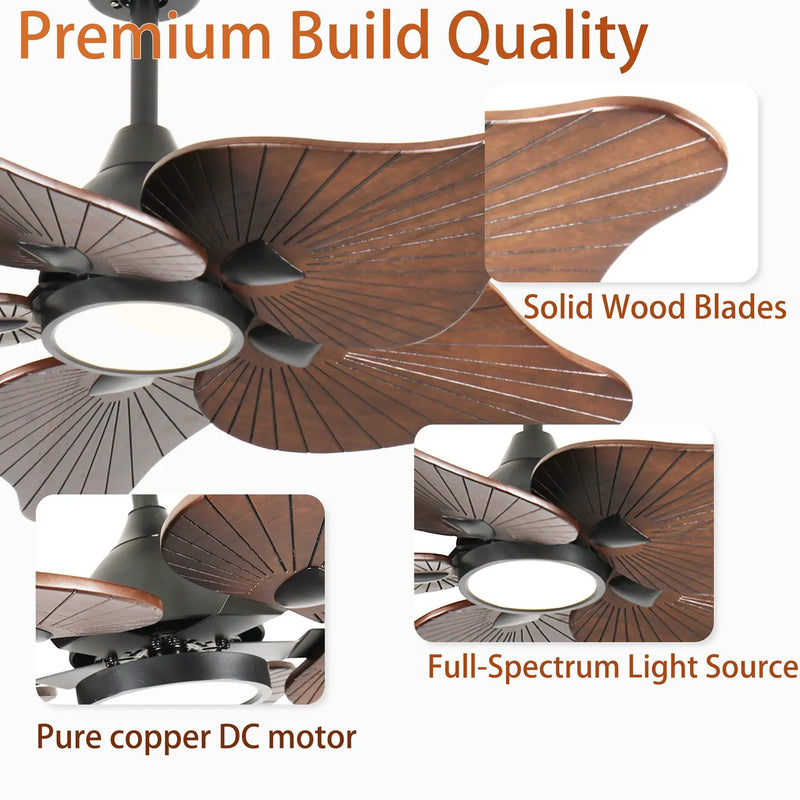 44-Inch Ceiling Fan with Light, 5 Solid Wood Blades, DC Motor by HouseOfZazla