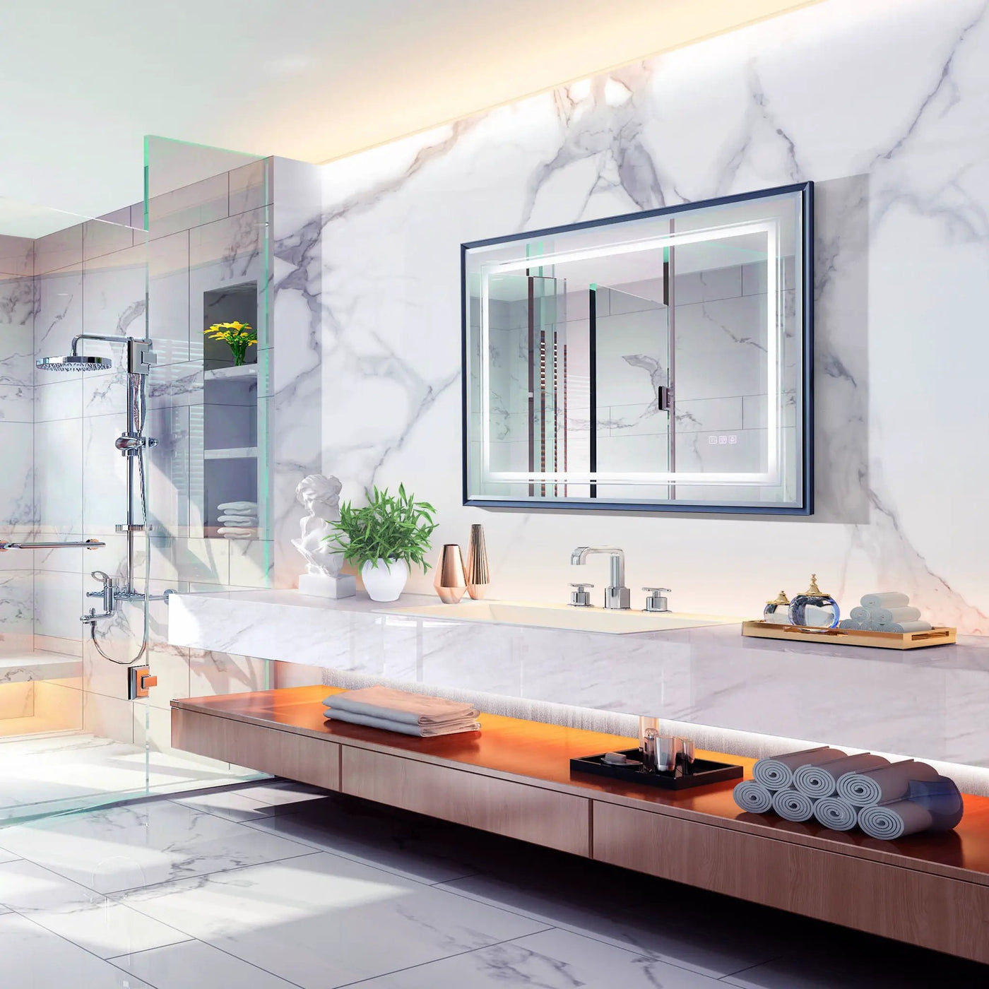 LED Bathroom Beveled Mirror, 3000 - 6000K Gradient Front And Backlit LED Mirror For Bathroom, 3 Colors Dimmable, Ip54 Enhanced Anti Fog by HouseOfZazla
