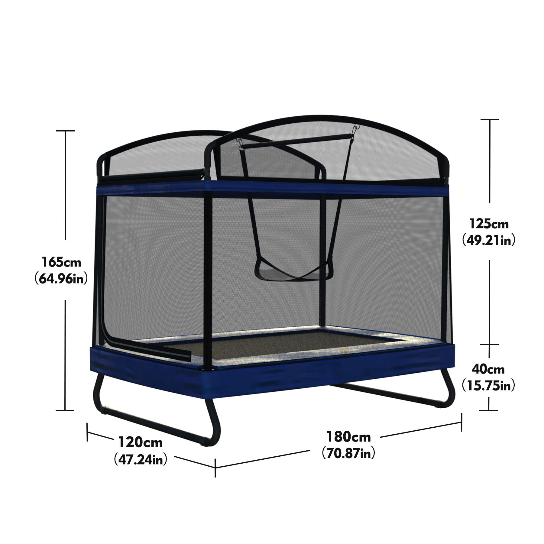 Outdoor Square Trampoline For Kids And Adults With Protective Net And Swing 4 X 6Ft - Black / Blue by HouseOfZazla