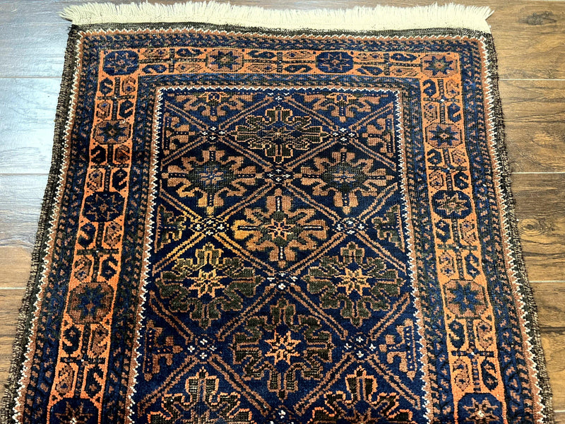 Small Antique Persian Rug 2.7 x 4.7, Handmade Wool Rug, Navy Blue, Balouch Rug, Tribal Rug by Jewel Rugs