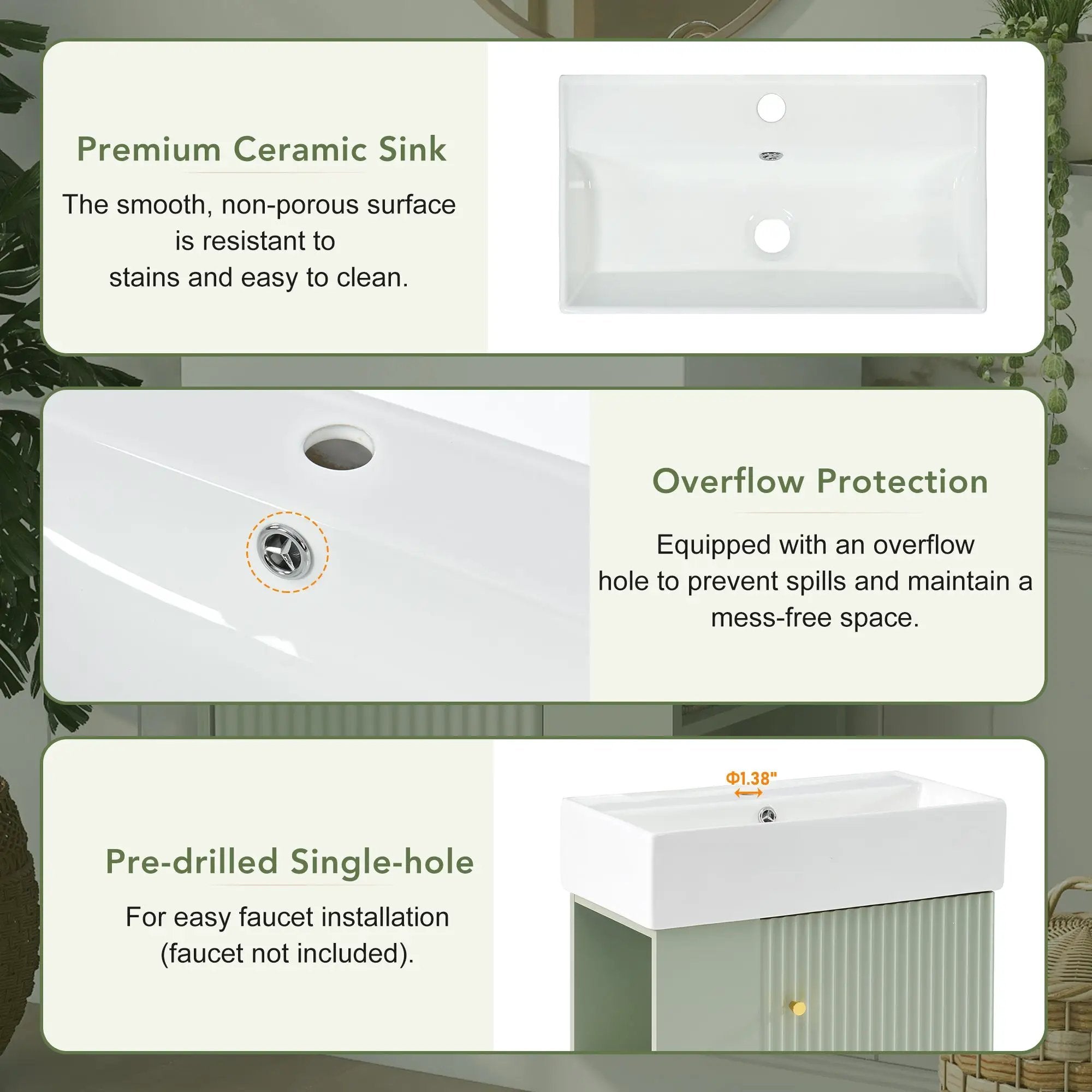 21.6 Inch Modern Floating Bathroom Vanity with Ceramic Basin by HouseOfZazla