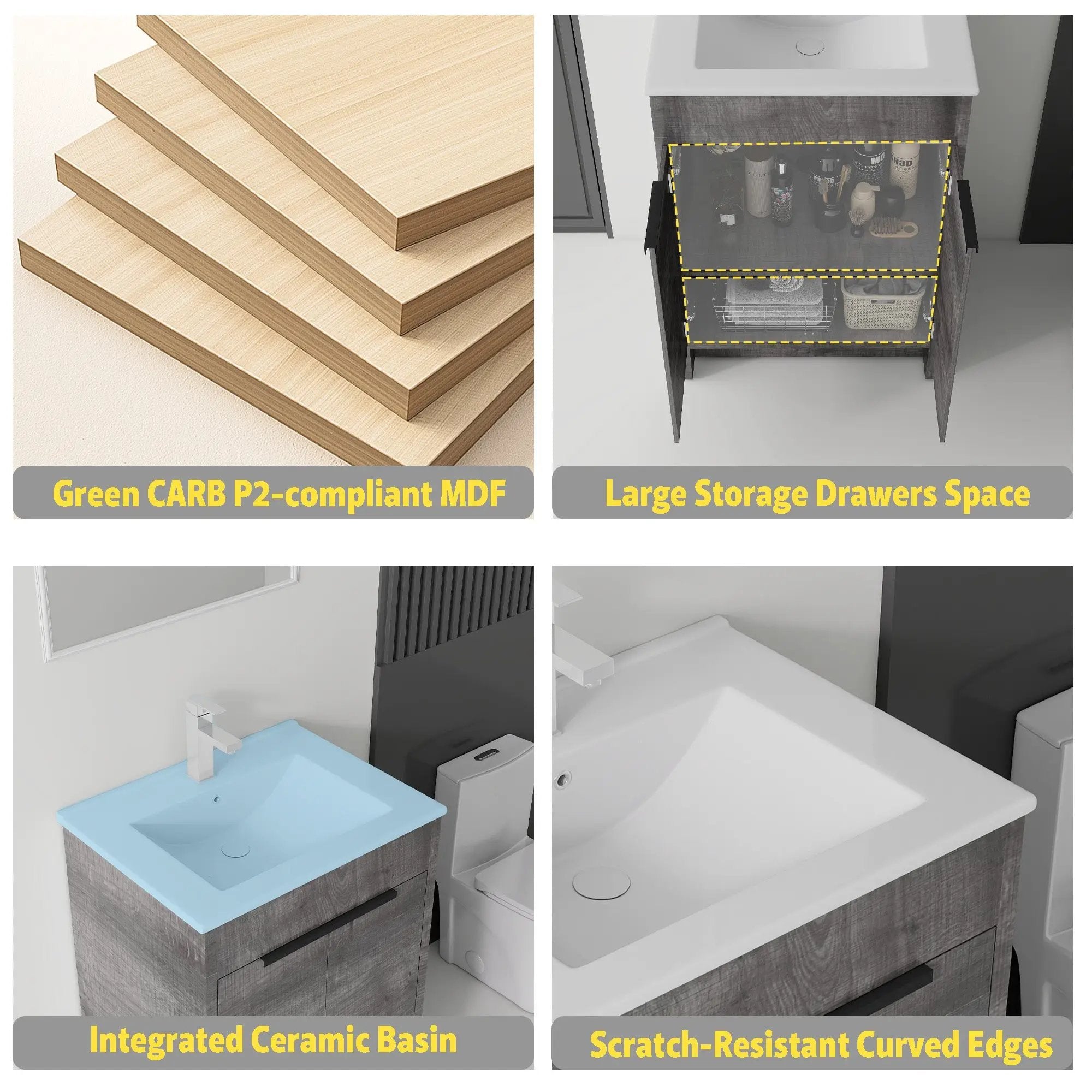 24 Inch Floating Bathroom Vanity with Ceramic Sink and Soft-Close Door by HouseOfZazla