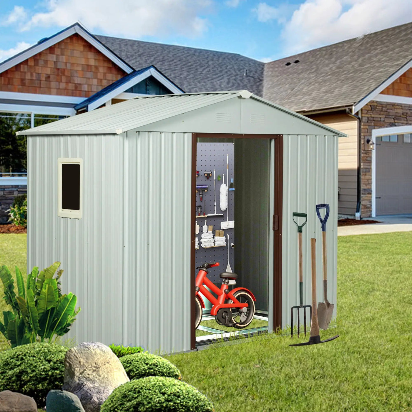 88.98" Outdoor Metal Storage Shed With Window by HouseOfZazla